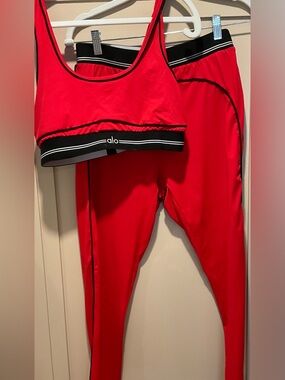 ALO Yoga Red Sports Bra with Black and White Elastic Trim